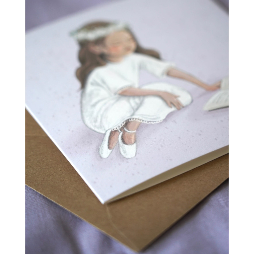 Kartka na I Komunię Świętą dla Dziewczynki - Kartka Okolicznościowa Komunijna na Życzenia - Hi Little