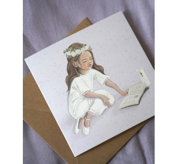 Kartka na I Komunię Świętą dla Dziewczynki - Kartka Okolicznościowa Komunijna na Życzenia - Hi Little