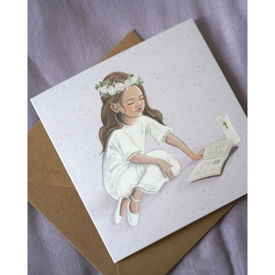 Kartka na I Komunię Świętą dla Dziewczynki - Kartka Okolicznościowa Komunijna na Życzenia - Hi Little