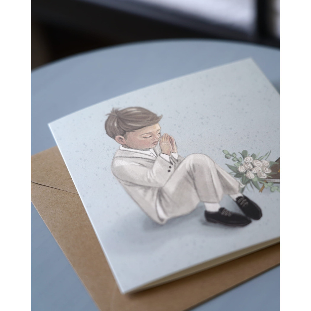 Kartka na I Komunię Świętą dla Chłopca - Kartka Okolicznościowa Komunijna na Życzenia - Hi Little