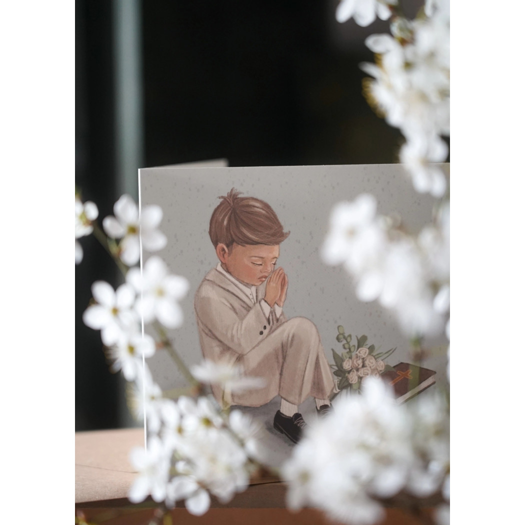 Kartka na I Komunię Świętą dla Chłopca - Kartka Okolicznościowa Komunijna na Życzenia - Hi Little