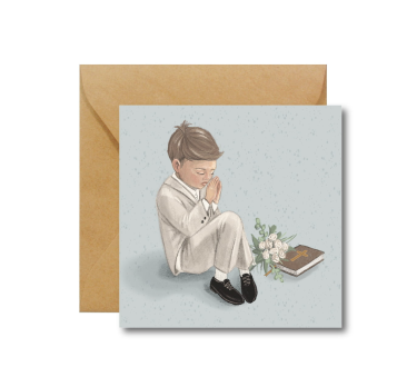 Kartka na I Komunię Świętą dla Chłopca - Kartka Okolicznościowa Komunijna na Życzenia - Hi Little