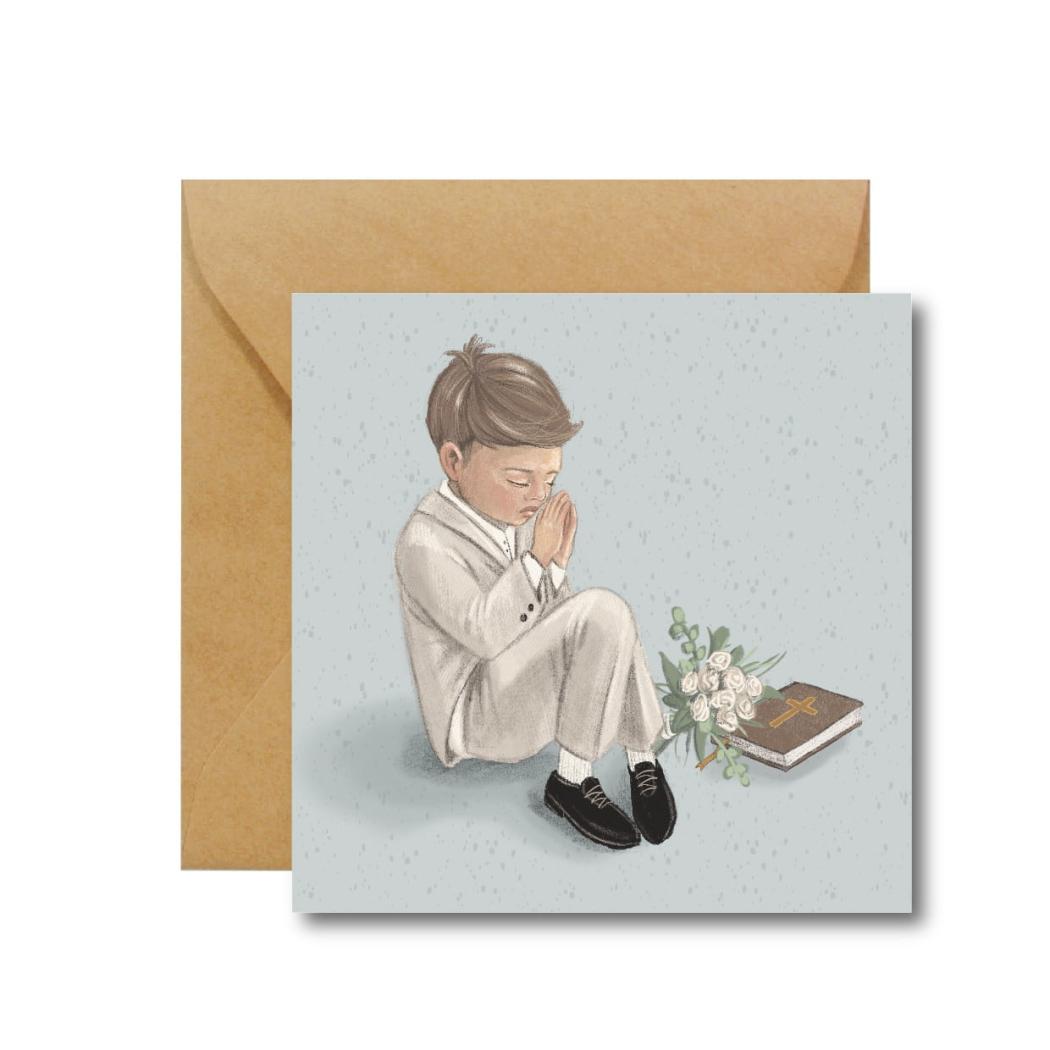 Kartka na I Komunię Świętą dla Chłopca - Kartka Okolicznościowa Komunijna na Życzenia - Hi Little