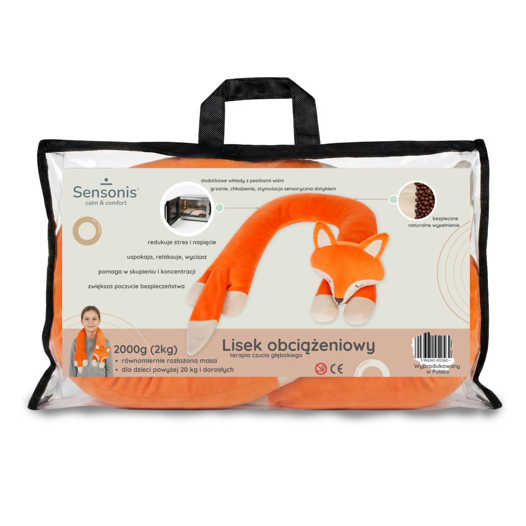 Lisek 2 kg - Pluszak Obciążeniowy 2000g / 90 cm - Regulowana Waga - Sensoryczny Stabilizator dla Dziecka - Sensonis