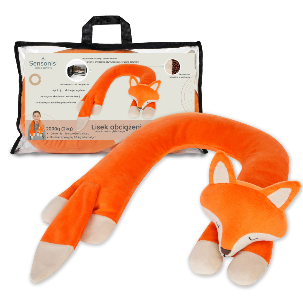 Lisek 2 kg - Pluszak Obciążeniowy 2000g / 90 cm - Regulowana Waga - Sensoryczny Stabilizator dla Dziecka - Sensonis