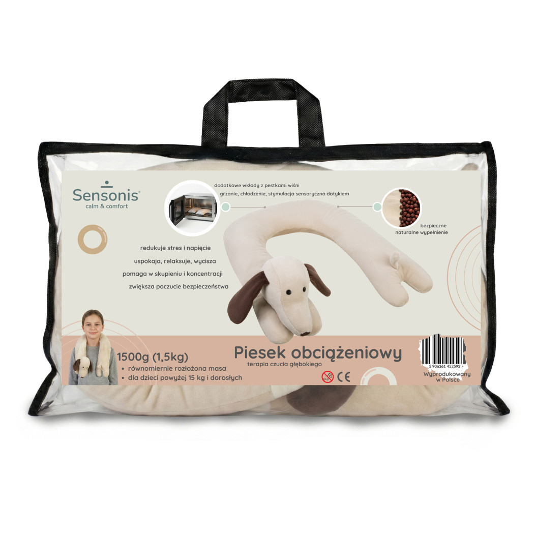 Piesek Jamnik 1,5 kg - Pluszak Obciążeniowy 1500g / 90 cm - Regulowana Waga - Sensoryczny Stabilizator dla Dziecka - Sensonis
