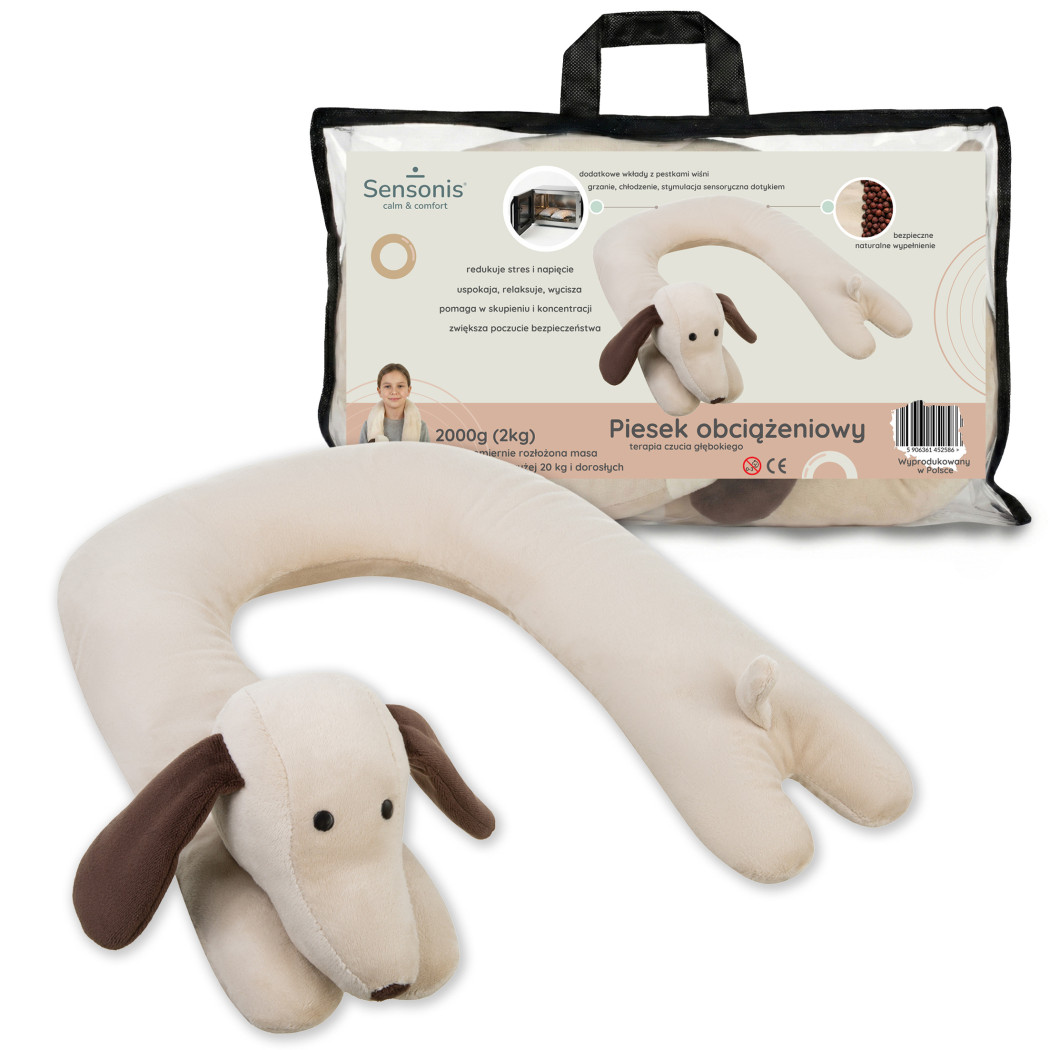 Piesek Jamnik 2 kg - Pluszak Obciążeniowy 2000g / 90 cm - Regulowana Waga - Sensoryczny Stabilizator dla Dziecka - Sensonis