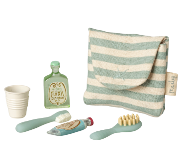 Niebieska Kosmetyczka dla Myszek - Zestaw Toaletowy Łazienkowy - Szczotka Szczoteczka Pasta do Zębów - Maileg