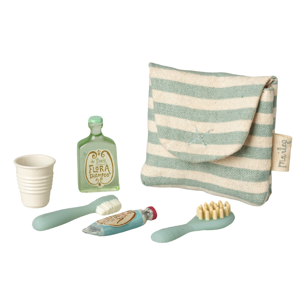 Niebieska Kosmetyczka dla Myszek - Zestaw Toaletowy Łazienkowy - Szczotka Szczoteczka Pasta do Zębów - Maileg