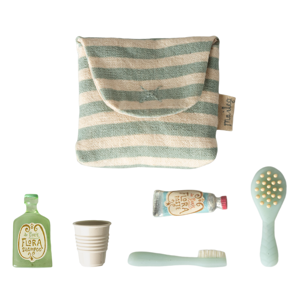 Niebieska Kosmetyczka dla Myszek - Zestaw Toaletowy Łazienkowy - Szczotka Szczoteczka Pasta do Zębów - Maileg