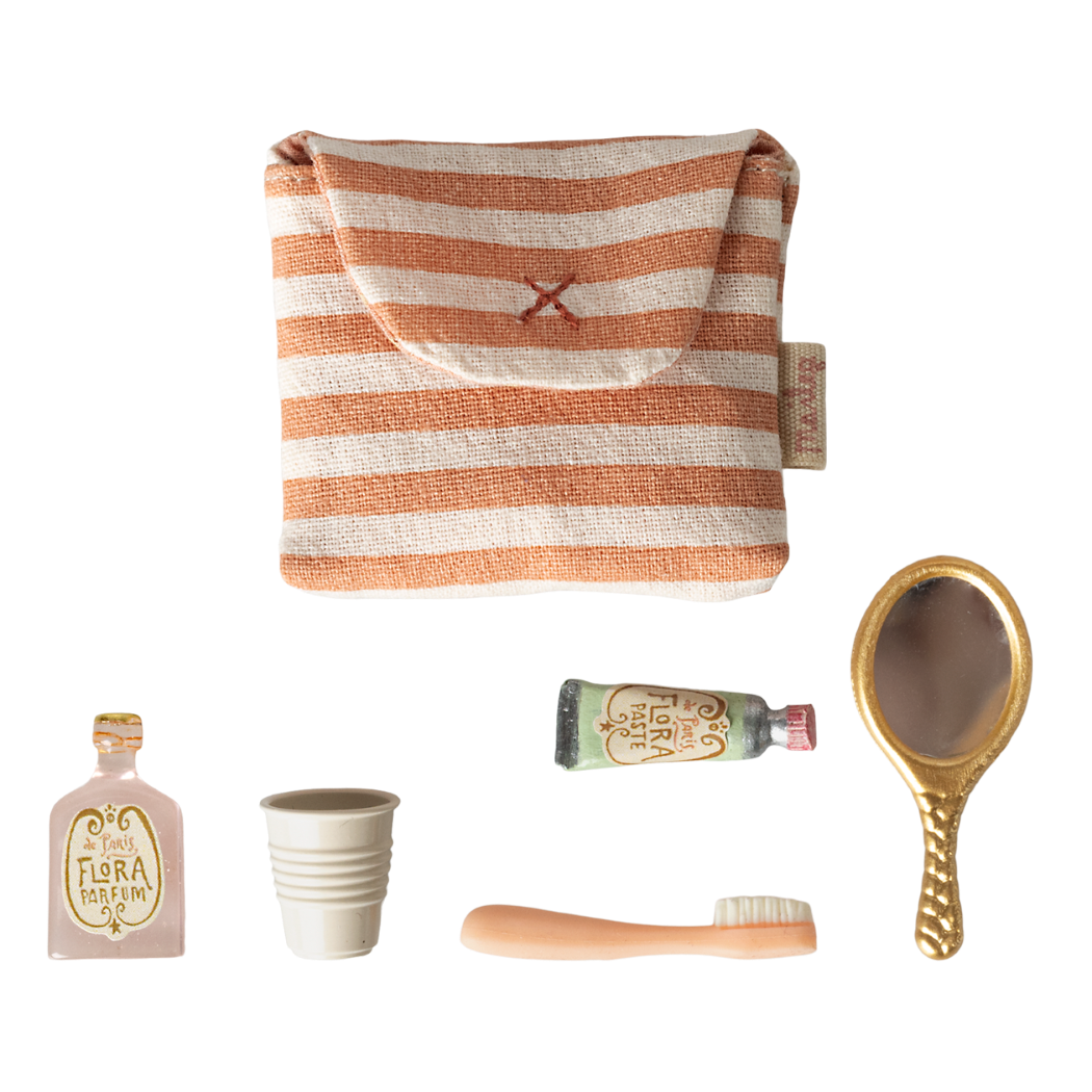 Koralowa Kosmetyczka dla Myszek - Zestaw Toaletowy Łazienkowy - Szczotka Szczoteczka Pasta do Zębów - Maileg