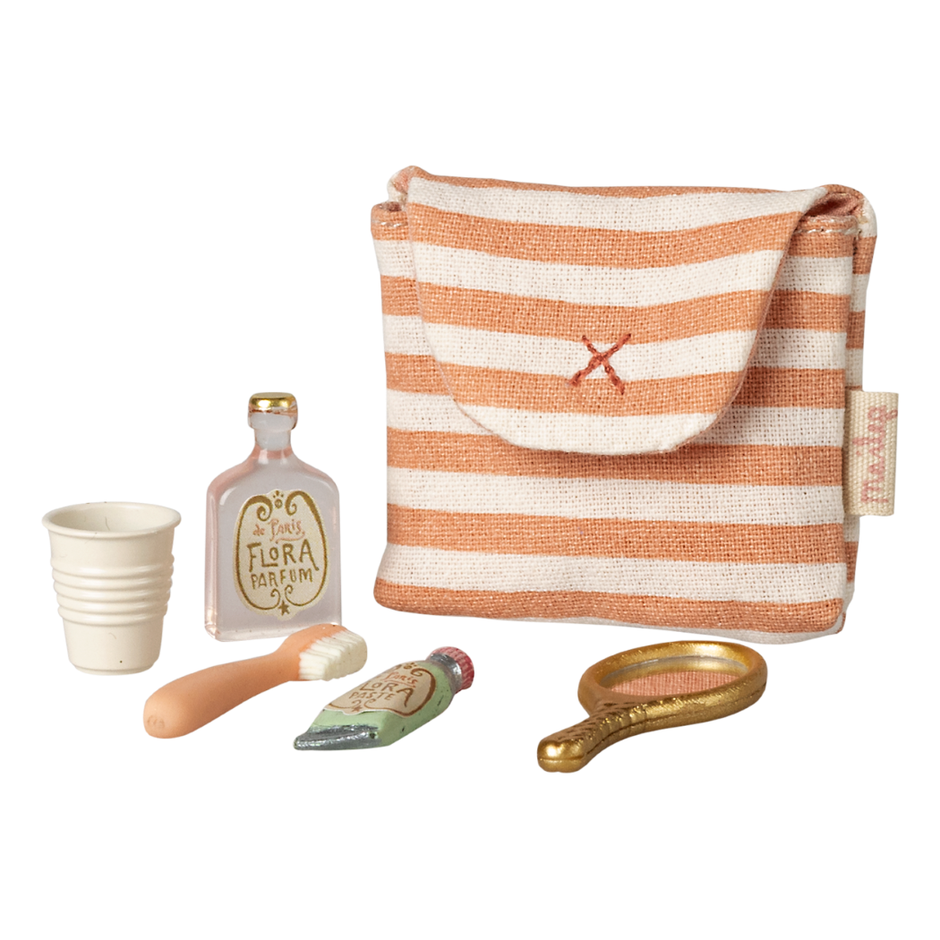 Koralowa Kosmetyczka dla Myszek - Zestaw Toaletowy Łazienkowy - Szczotka Szczoteczka Pasta do Zębów - Maileg