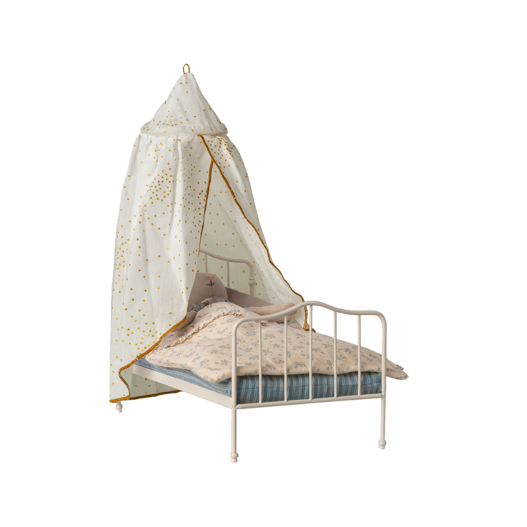 Biały w Kropki Baldachim do Łóżka dla Myszek - House of Miniature - Maileg