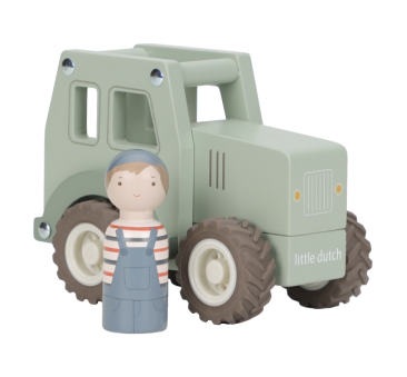 Traktor z Kierowcą - Drewniany Ciągnik z Figurką Rolnikiem - Little Dutch