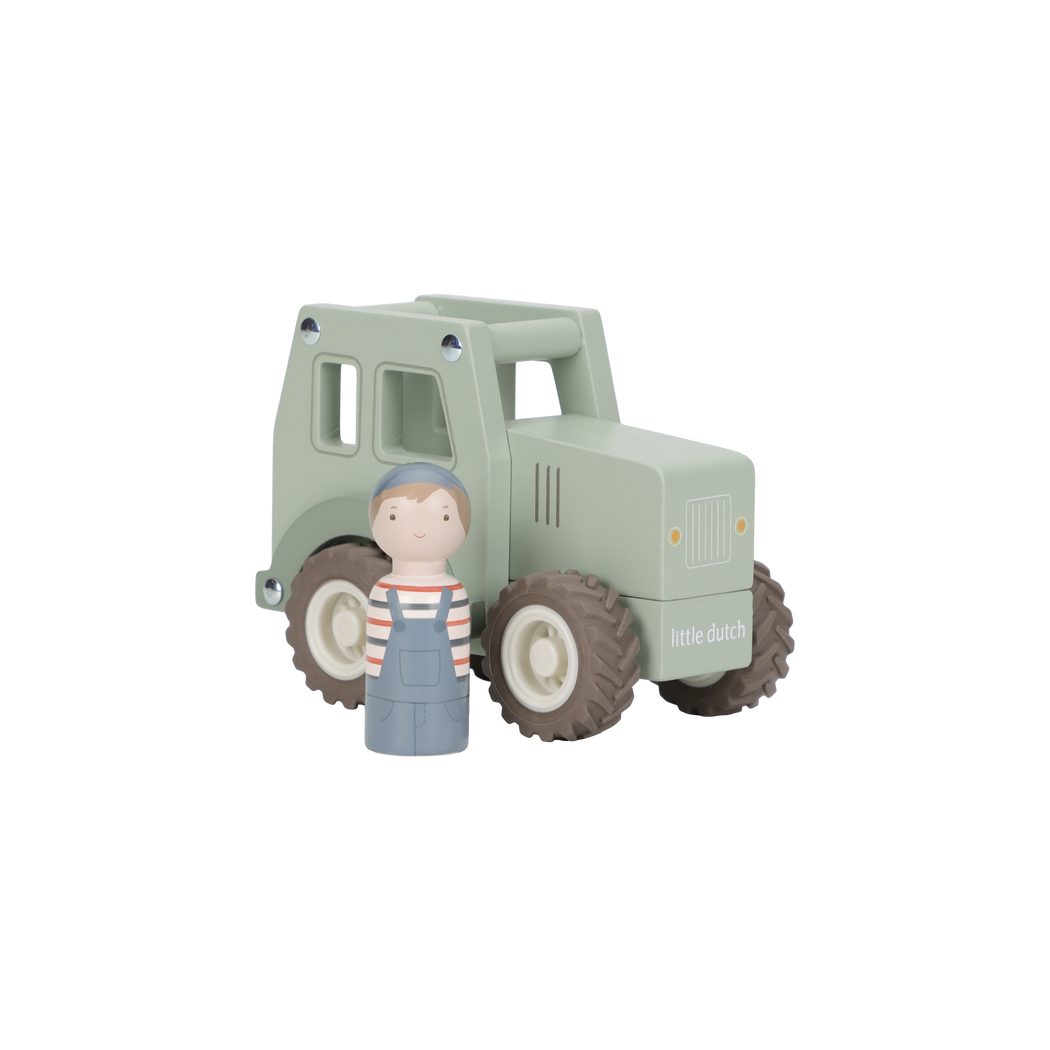 Traktor z Kierowcą - Drewniany Ciągnik z Figurką Rolnikiem - Little Dutch