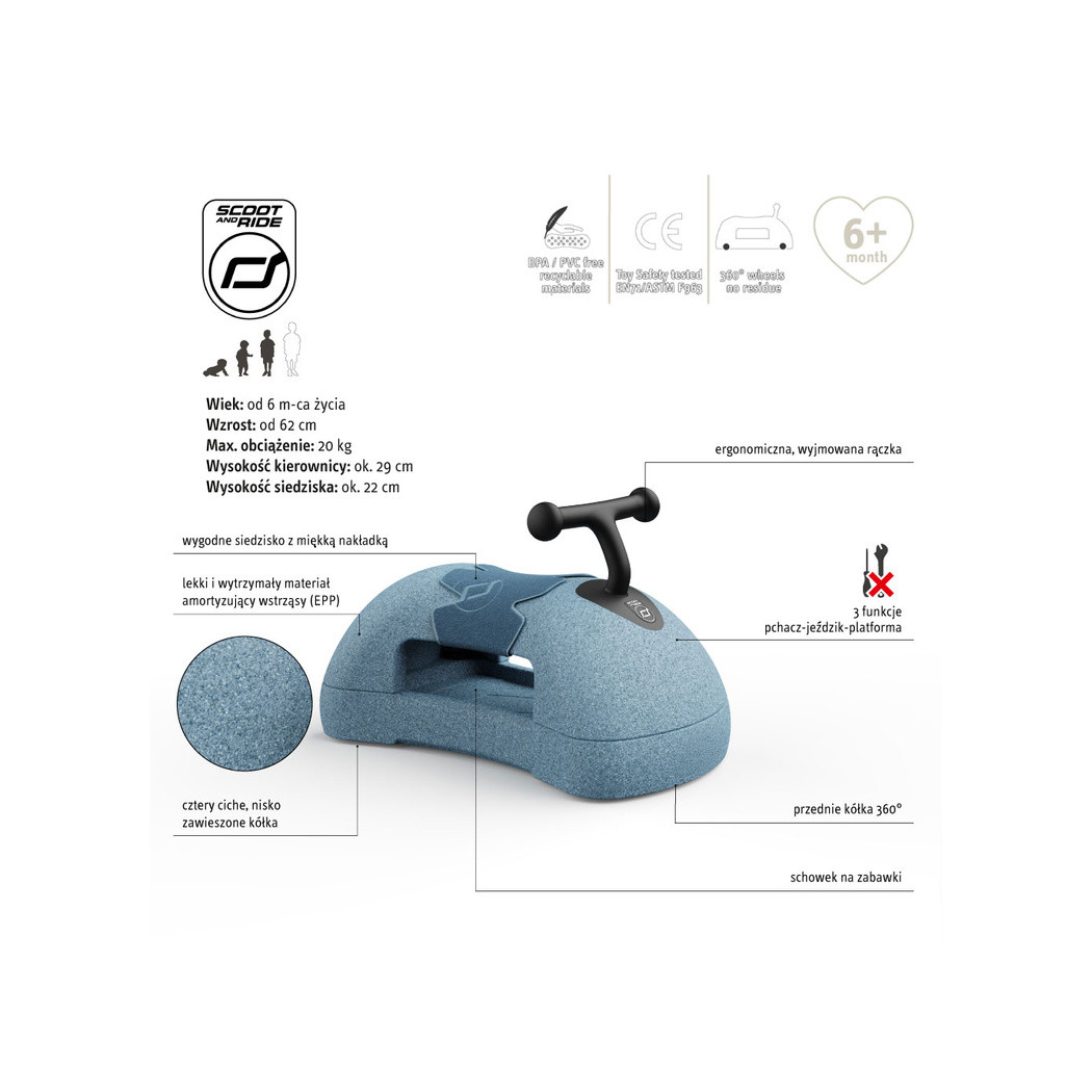 Steel My First - Pchacz Jeździk i Deska na Kółkach - 3w1 - 6m+ - Scootandride
