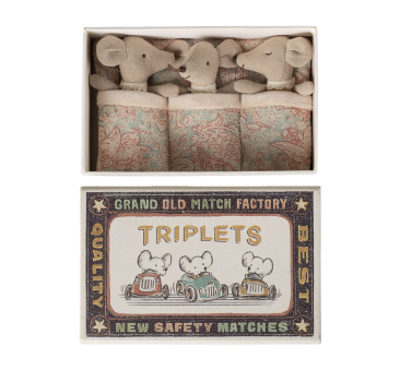 Myszki Trojaczki w Pudełku od Zapałek - Dzidziuś Sleepy Wakey - Triplets In Matchbox - Baby Mice - Maileg