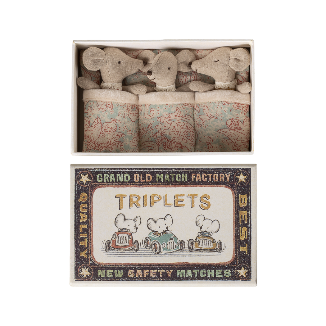 Myszki Trojaczki w Pudełku od Zapałek - Dzidziuś Sleepy Wakey - Triplets In Matchbox - Baby Mice - Maileg