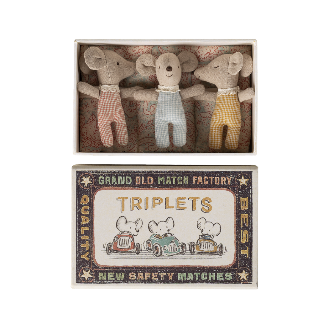 Myszki Trojaczki w Pudełku od Zapałek - Dzidziuś Sleepy Wakey - Triplets In Matchbox - Baby Mice - Maileg
