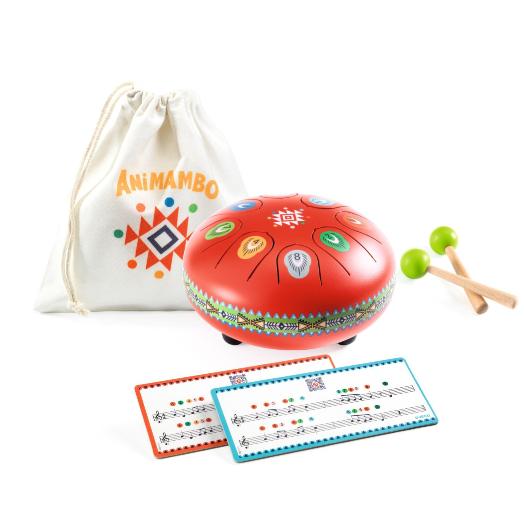 Czerwony Bębenek Językowy - 8 Tonów 15 cm - Stalowy - Animambo Djeco