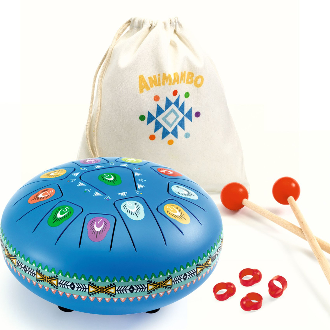 Duży Niebieski Bębenek Językowy - 11 Tonów 20 cm - Stalowy - Animambo Djeco