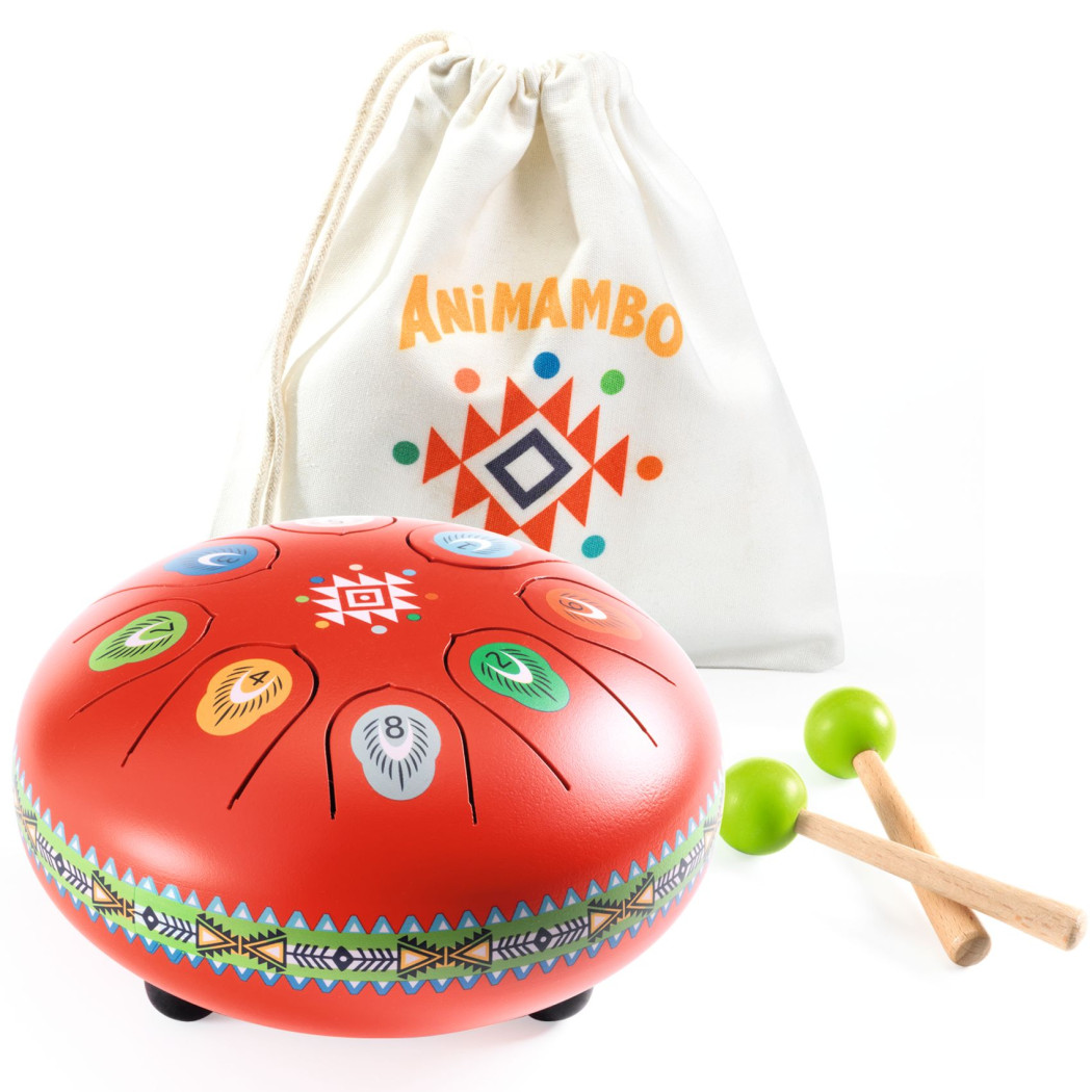 Czerwony Bębenek Językowy - 8 Tonów 15 cm - Stalowy - Animambo Djeco
