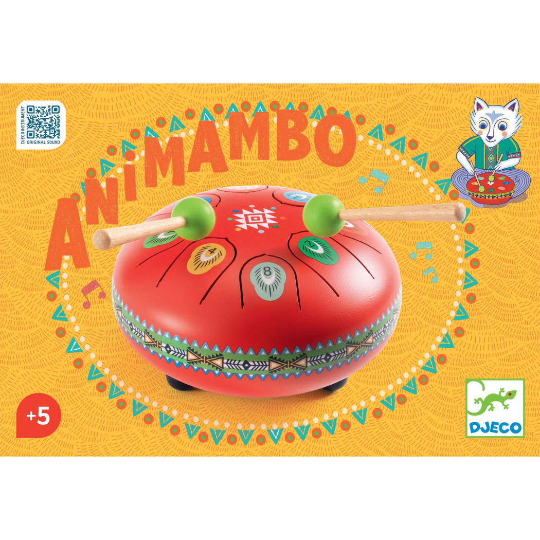 Czerwony Bębenek Językowy - 8 Tonów 15 cm - Stalowy - Animambo Djeco