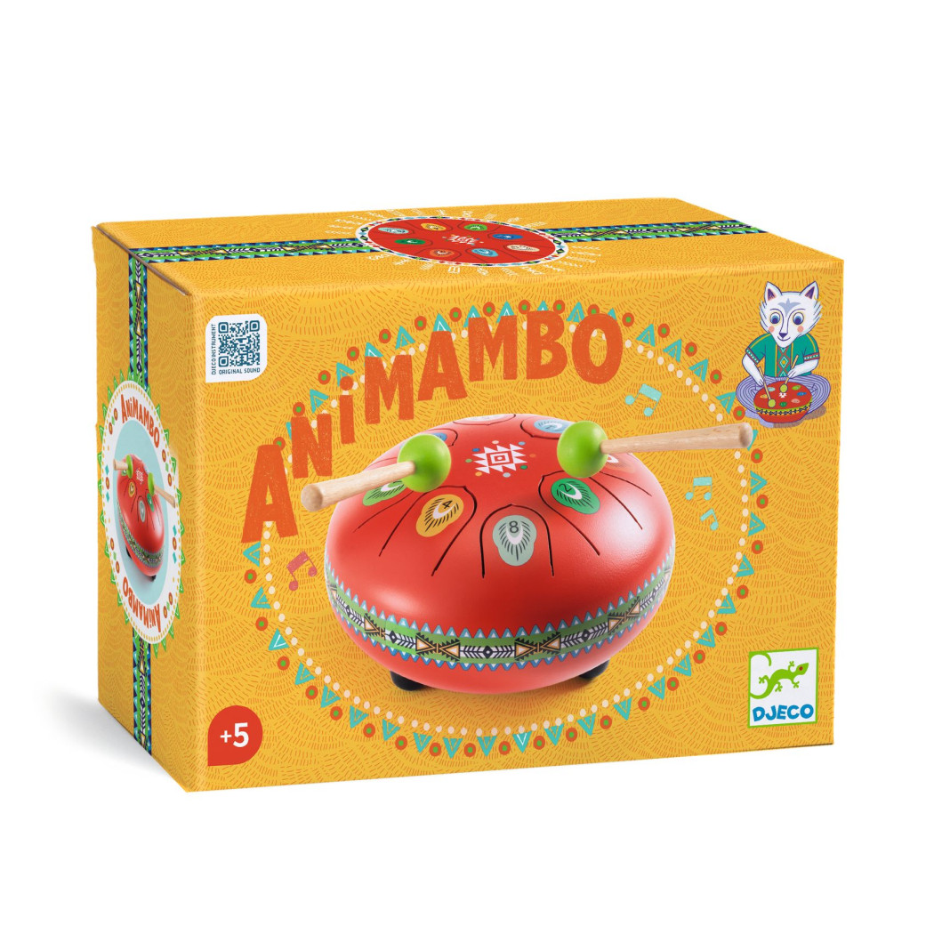 Czerwony Bębenek Językowy - 8 Tonów 15 cm - Stalowy - Animambo Djeco