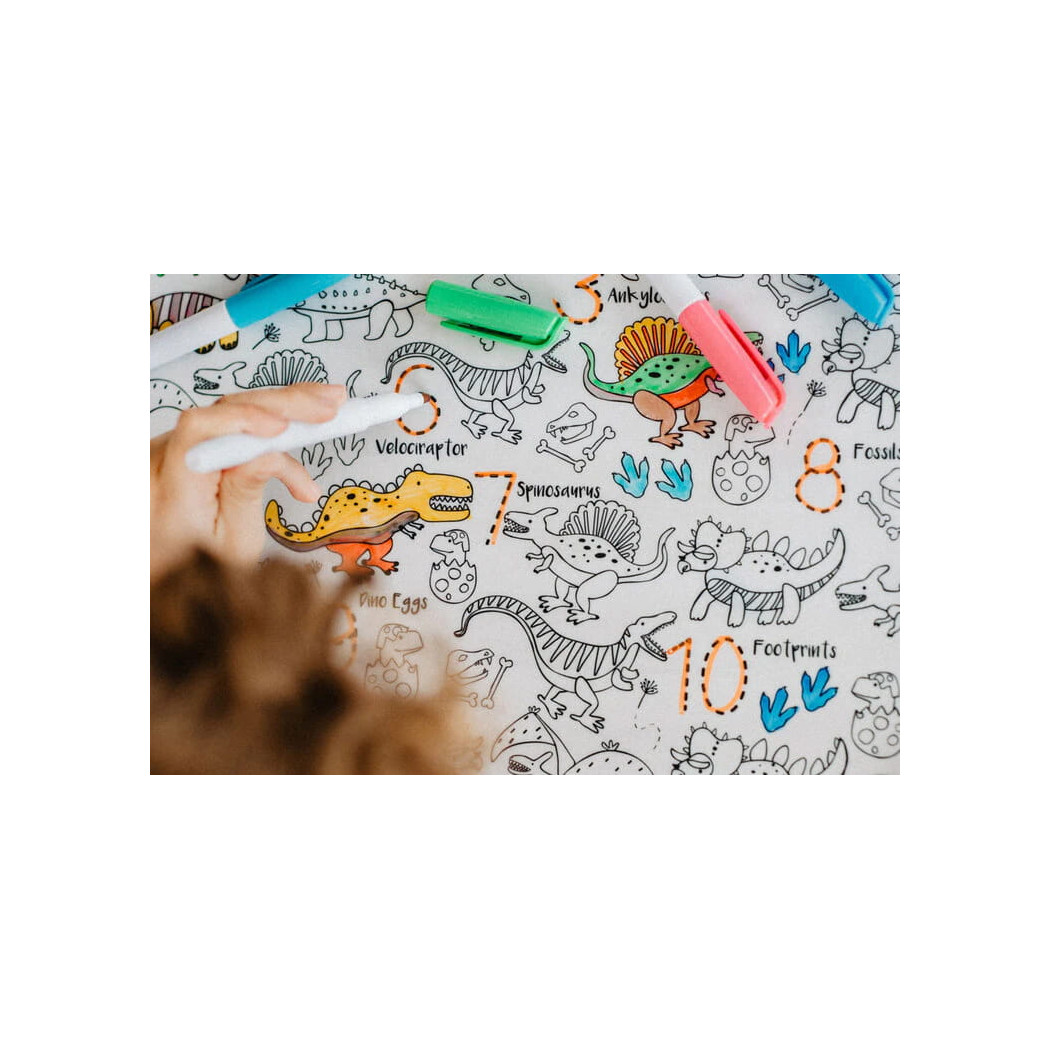 Dinozaury - Duża Mata A3 do Wielokrotnego Kolorowania i 9 Pisaków - HeyDoodle