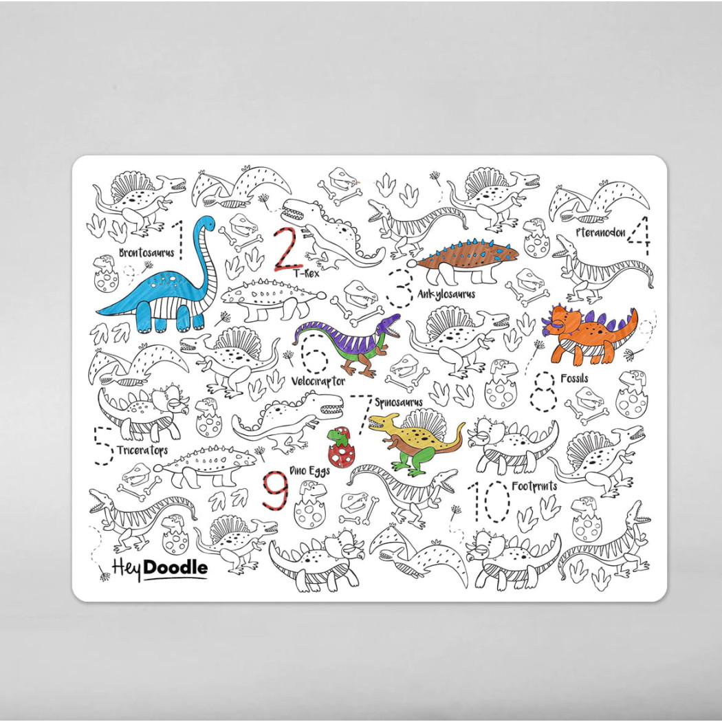 Dinozaury - Duża Mata A3 do Wielokrotnego Kolorowania i 9 Pisaków - HeyDoodle