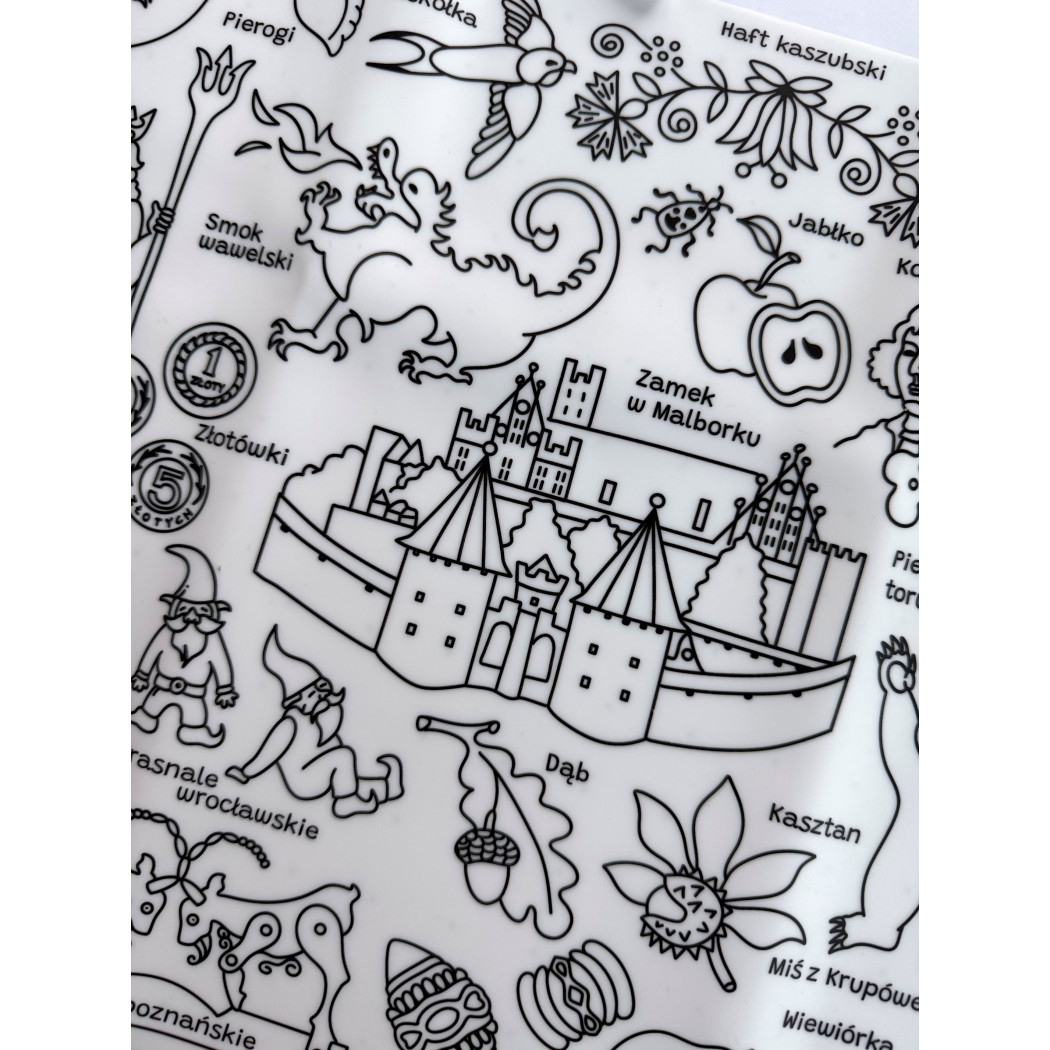 Symbole Polski - Duża Mata A3 do Wielokrotnego Kolorowania i 9 Pisaków - HeyDoodle