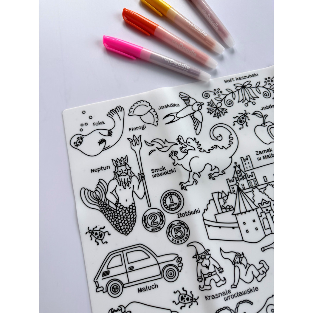 Symbole Polski - Duża Mata A3 do Wielokrotnego Kolorowania i 9 Pisaków - HeyDoodle