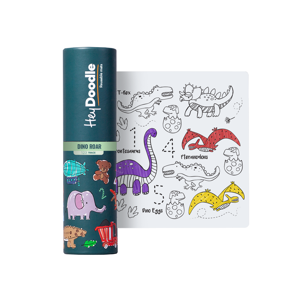 Dinozaury A4 - Mata do Wielokrotnego Kolorowania i 3 Pisaki - HeyDoodle