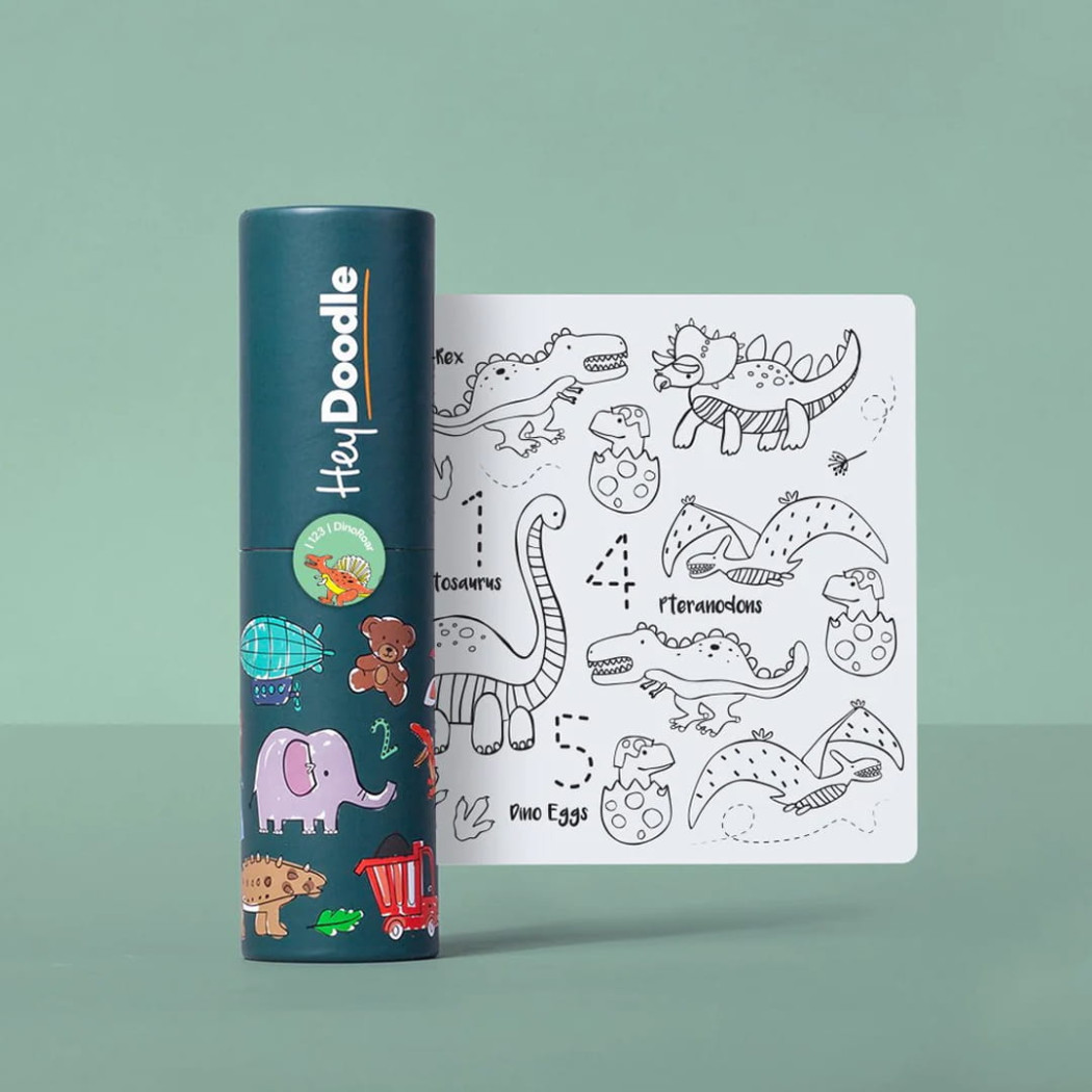 Dinozaury A4 - Mata do Wielokrotnego Kolorowania i 3 Pisaki - HeyDoodle