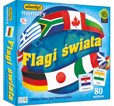 Flagi Świata - Edukacyjna Gra Rodzinna Memory Memo - 40 Flag 80 elementów - Adamigo