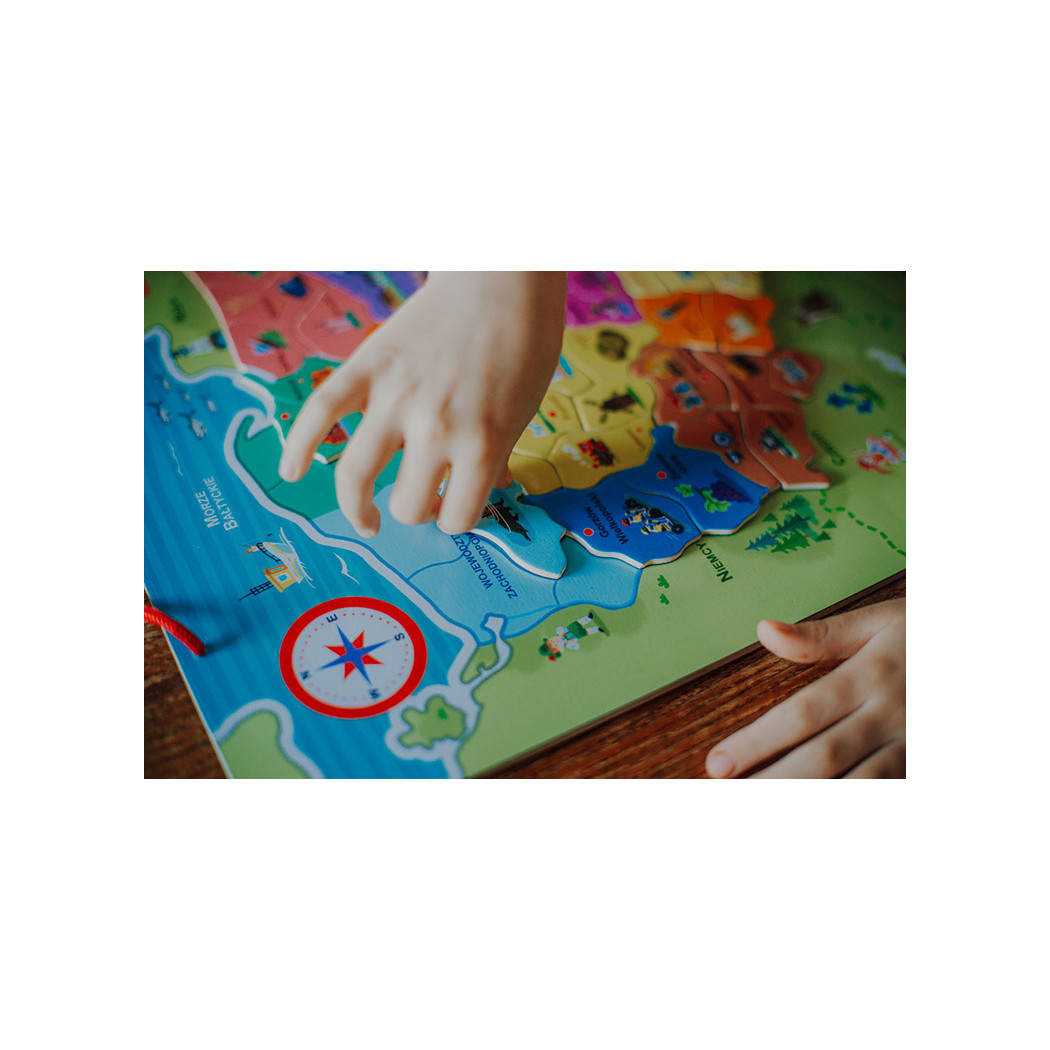Mapa Polski - Układanka Magnetyczna Puzzle - 69 Magnesów Drewniana Tablica - Janod
