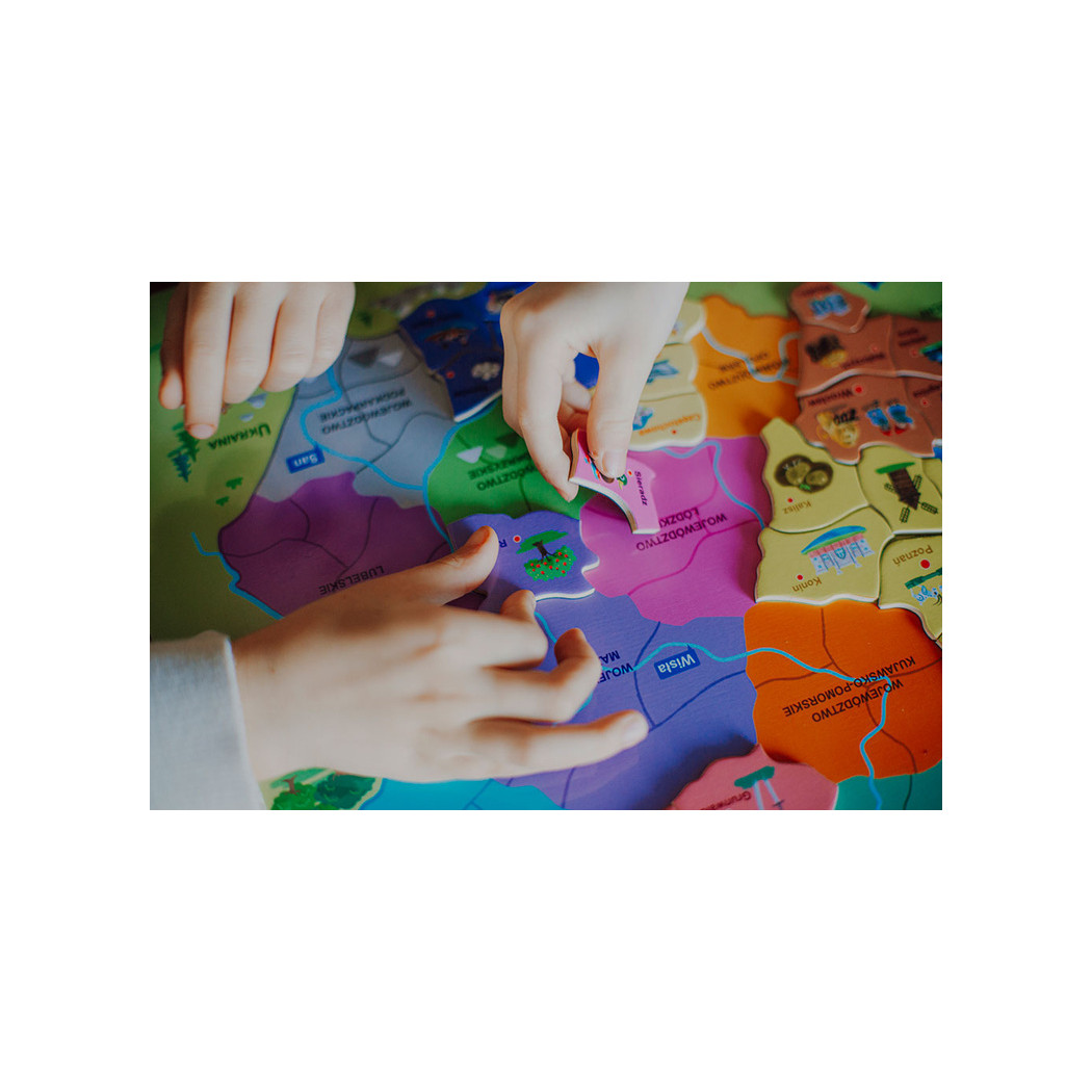 Mapa Polski - Układanka Magnetyczna Puzzle - 69 Magnesów Drewniana Tablica - Janod