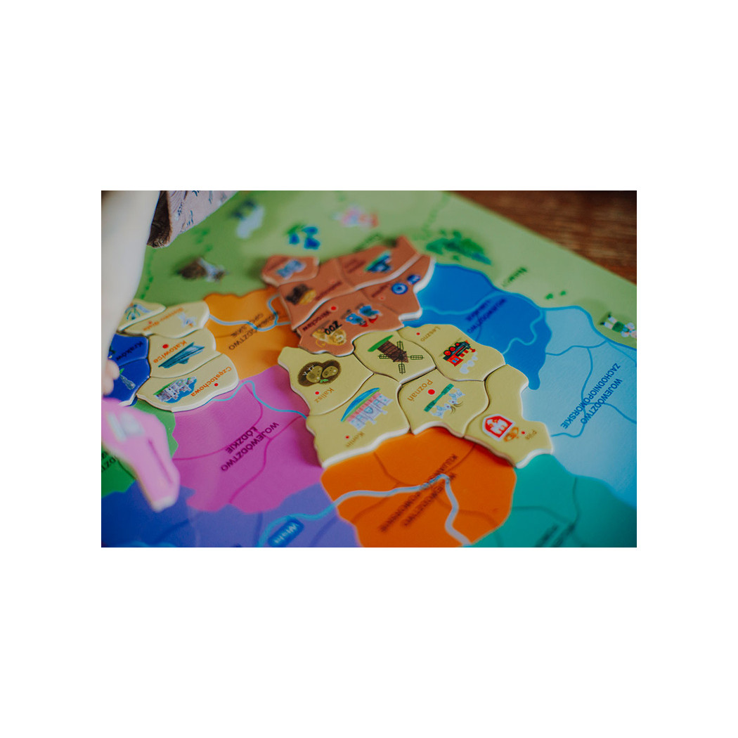 Mapa Polski - Układanka Magnetyczna Puzzle - 69 Magnesów Drewniana Tablica - Janod