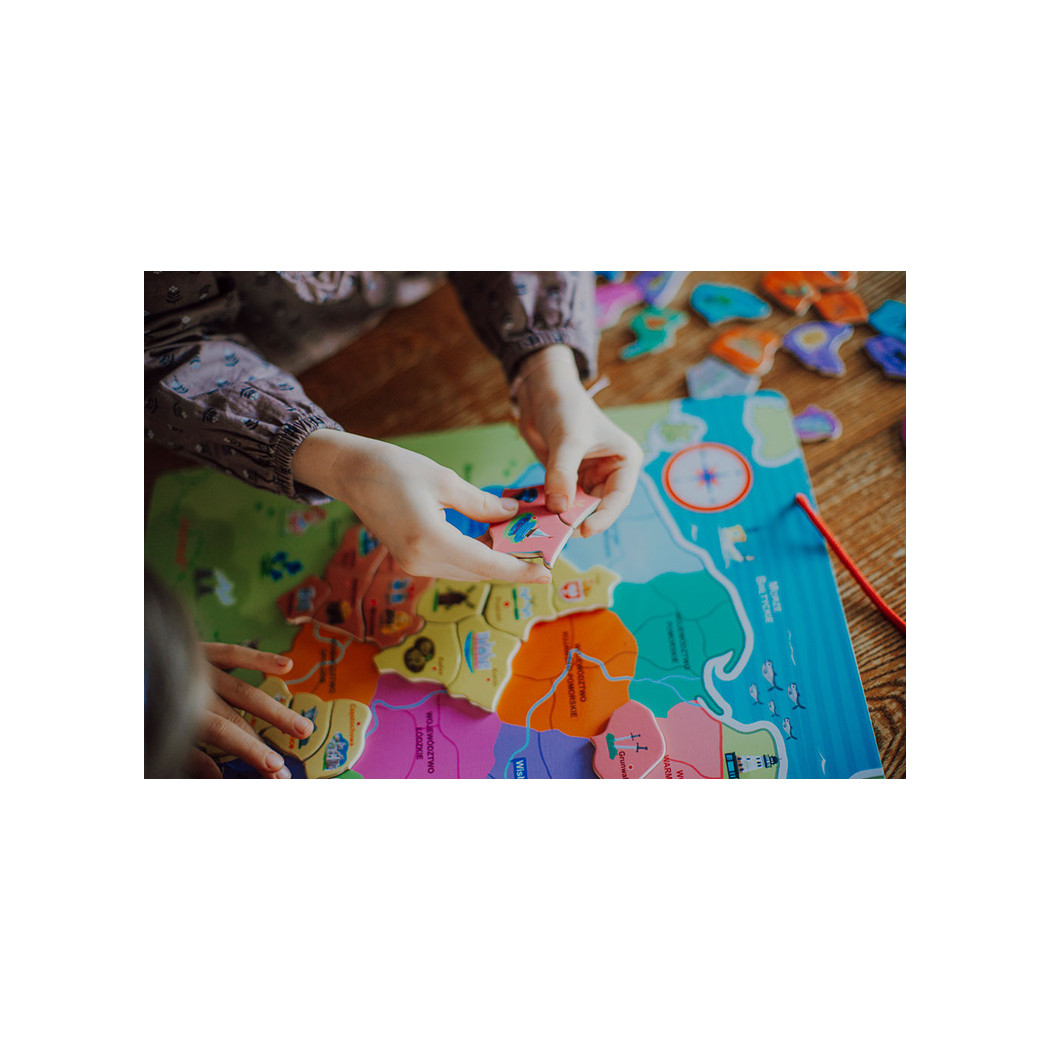 Mapa Polski - Układanka Magnetyczna Puzzle - 69 Magnesów Drewniana Tablica - Janod