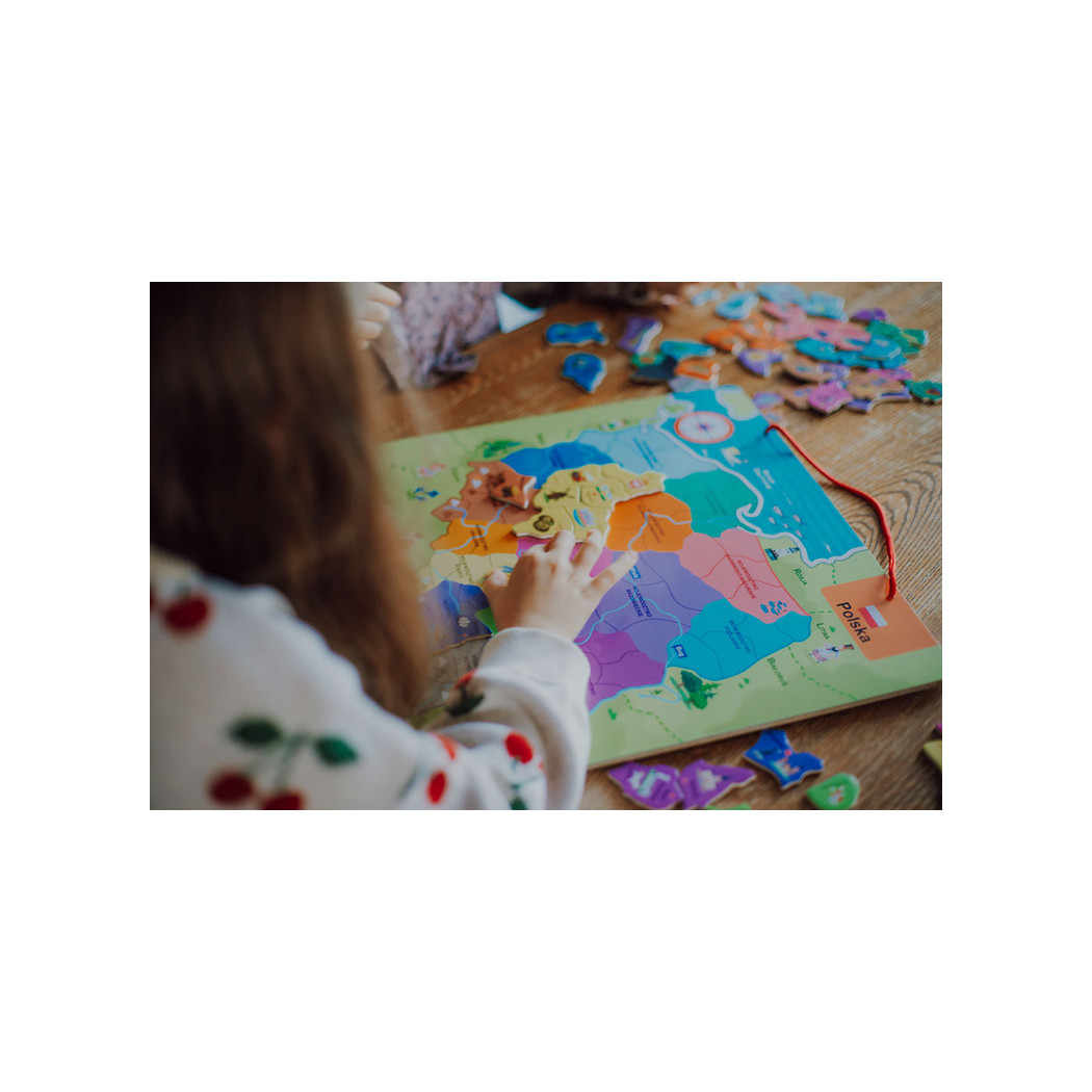 Mapa Polski - Układanka Magnetyczna Puzzle - 69 Magnesów Drewniana Tablica - Janod