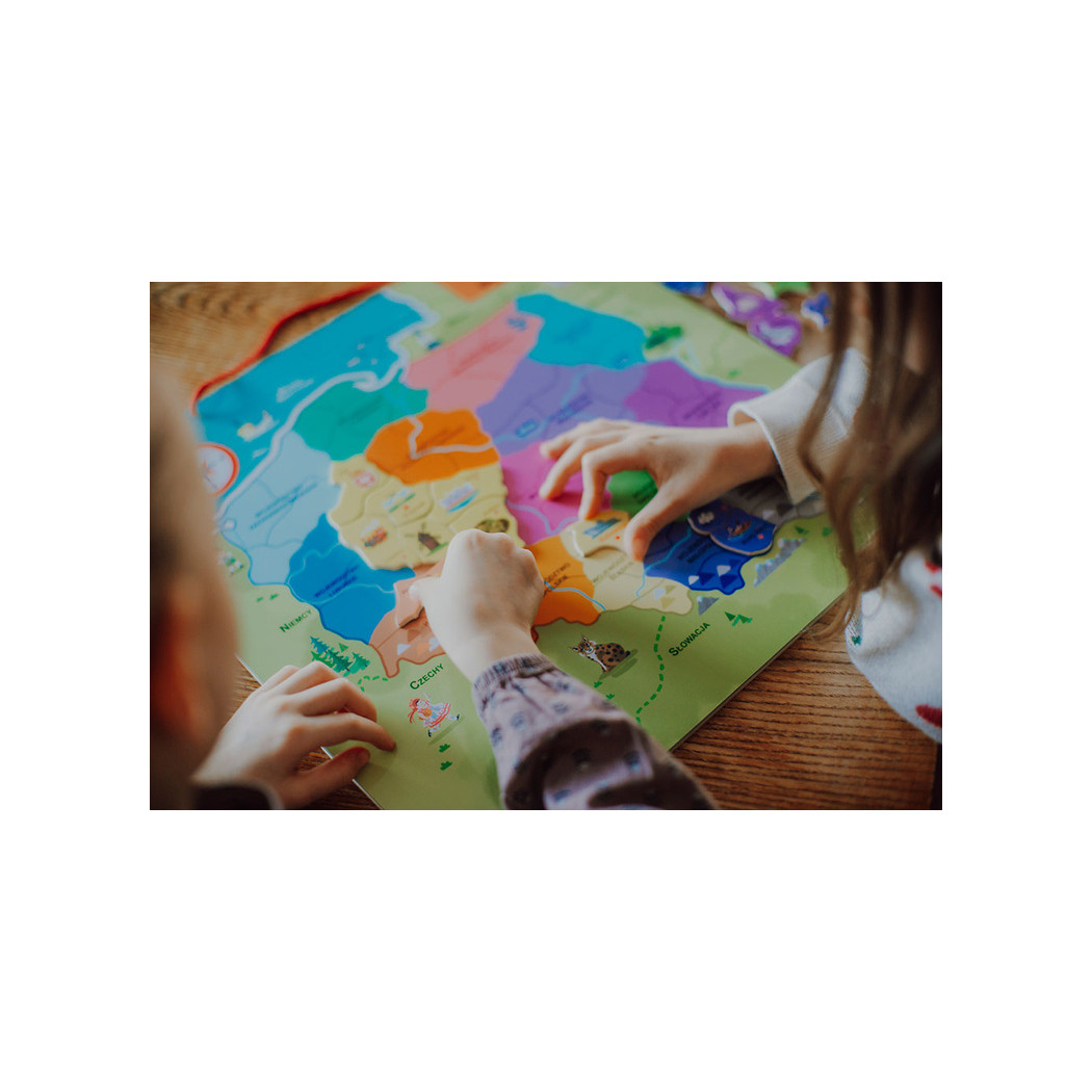 Mapa Polski - Układanka Magnetyczna Puzzle - 69 Magnesów Drewniana Tablica - Janod