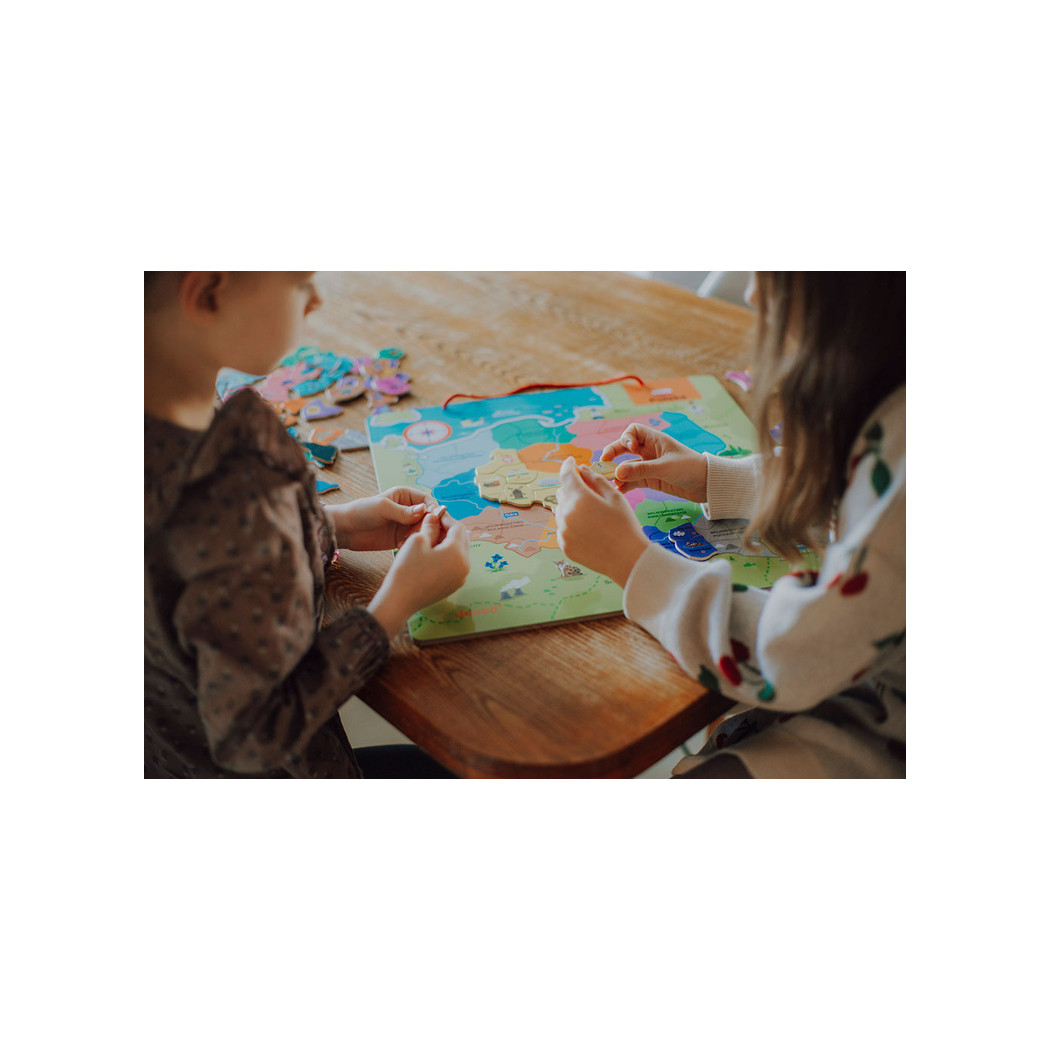 Mapa Polski - Układanka Magnetyczna Puzzle - 69 Magnesów Drewniana Tablica - Janod