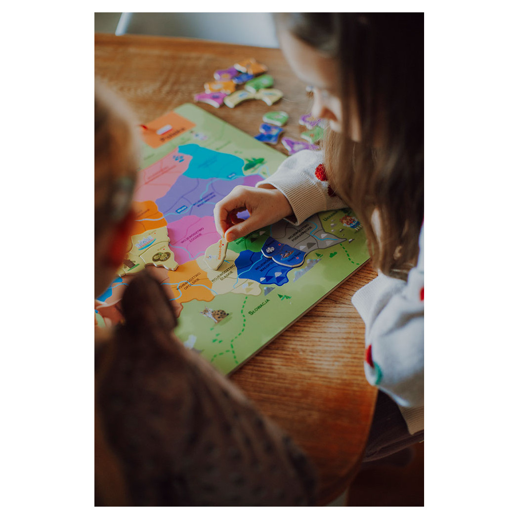 Mapa Polski - Układanka Magnetyczna Puzzle - 69 Magnesów Drewniana Tablica - Janod