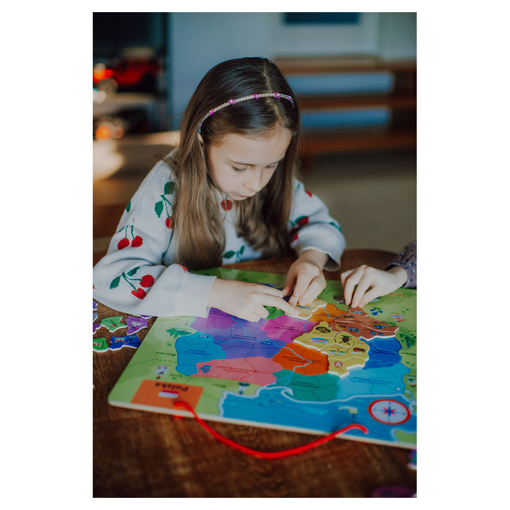 Mapa Polski - Układanka Magnetyczna Puzzle - 69 Magnesów Drewniana Tablica - Janod