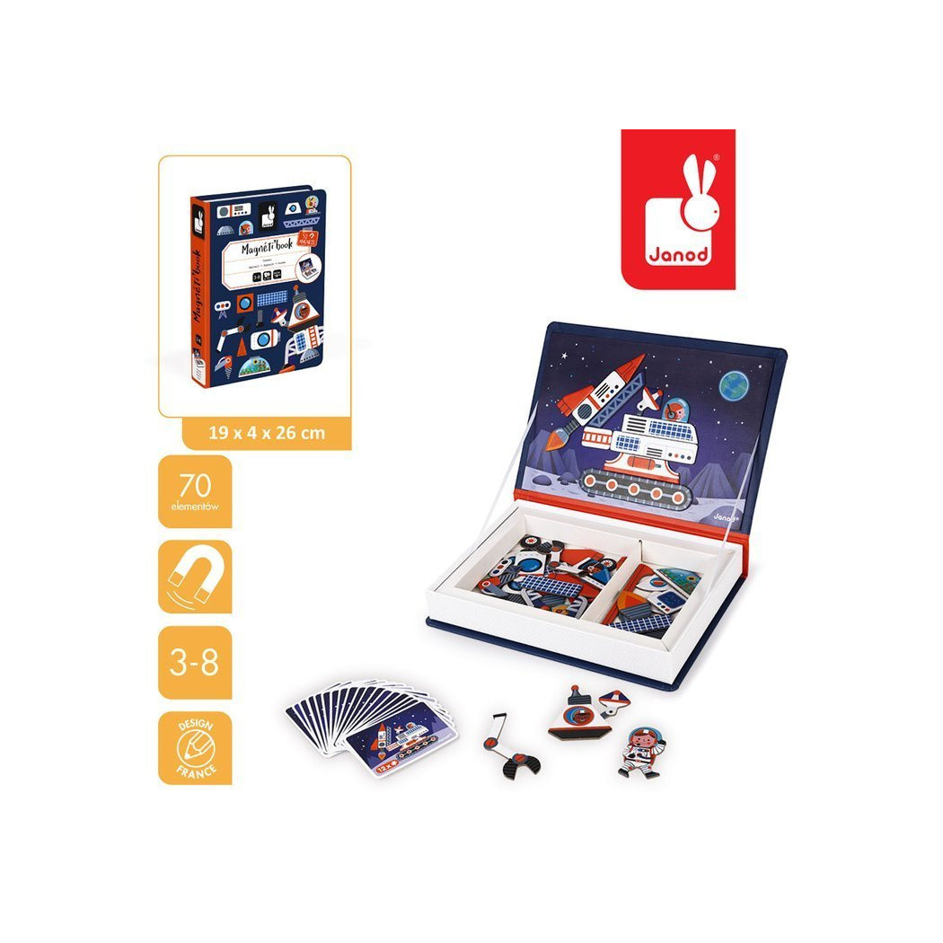 Kosmos - Magnetyczna Układanka Misja na Księżyc - 52 Magnesy - Magnetibook - Janod