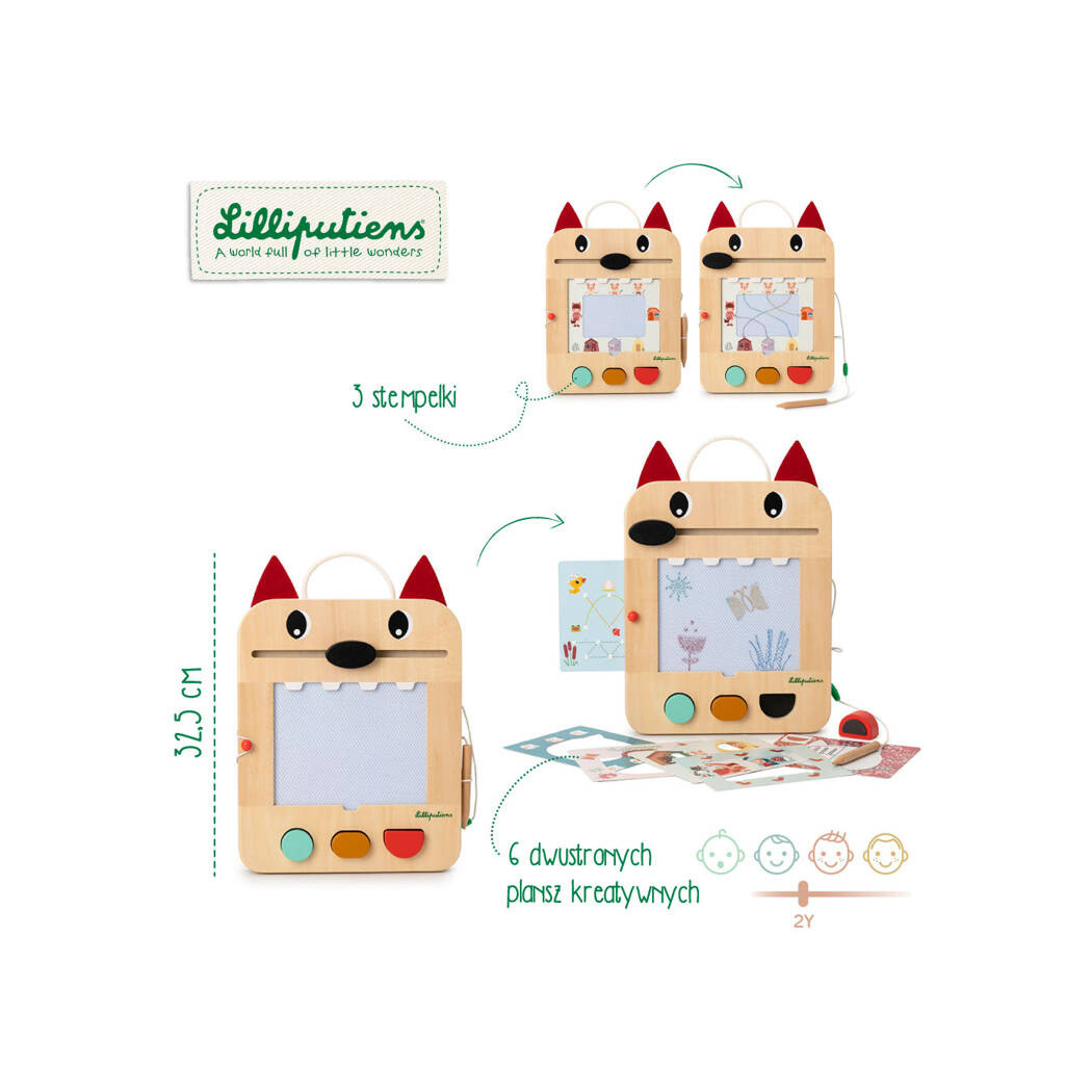 Znikopis Wilk Louis 2+ - Drewniana Tablica Manipulacyjna ze Stempelkami - Lilliputiens