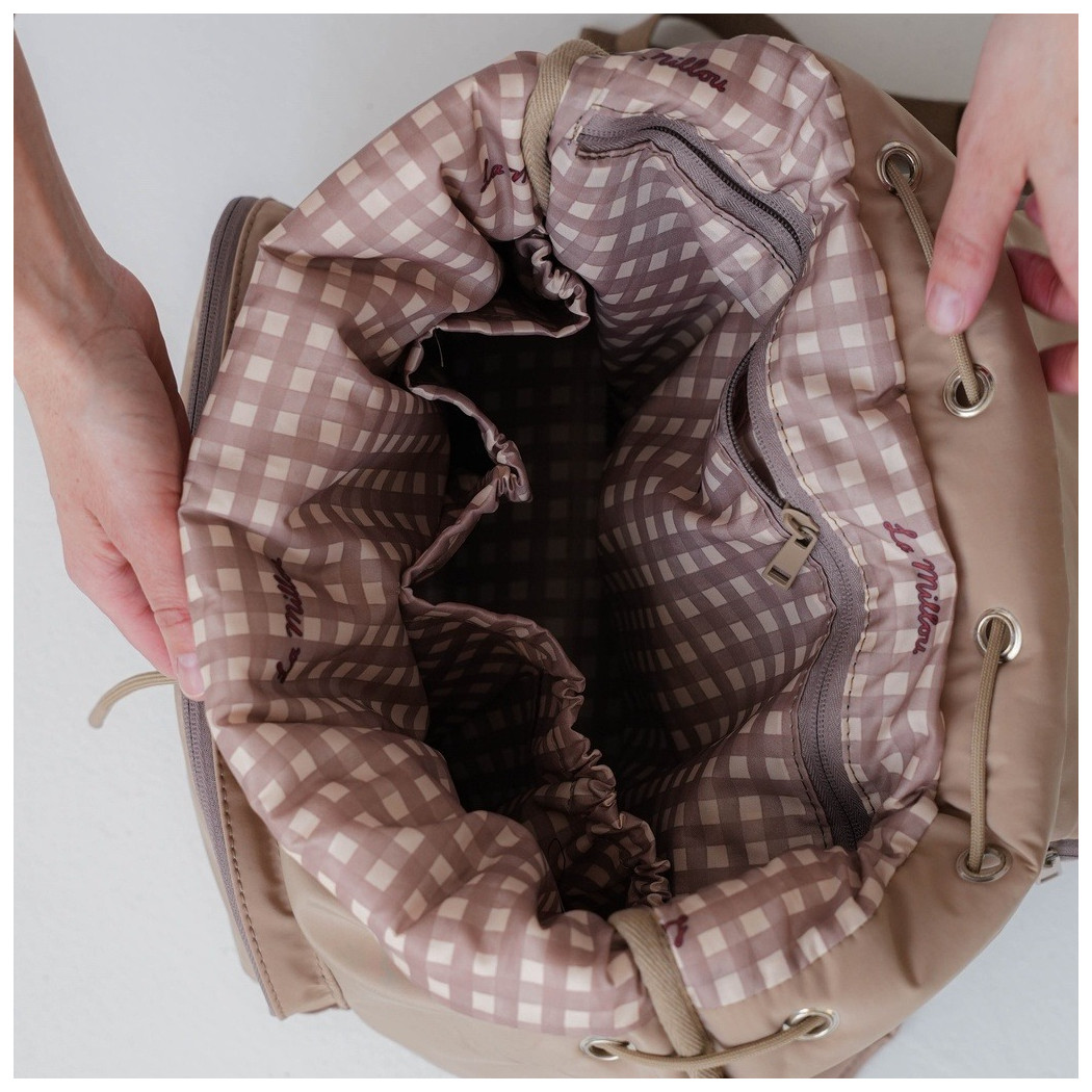 Beżowy Lekki Plecak - Pufiasty Puffer Beige - do Wózka i na co Dzień - La Millou