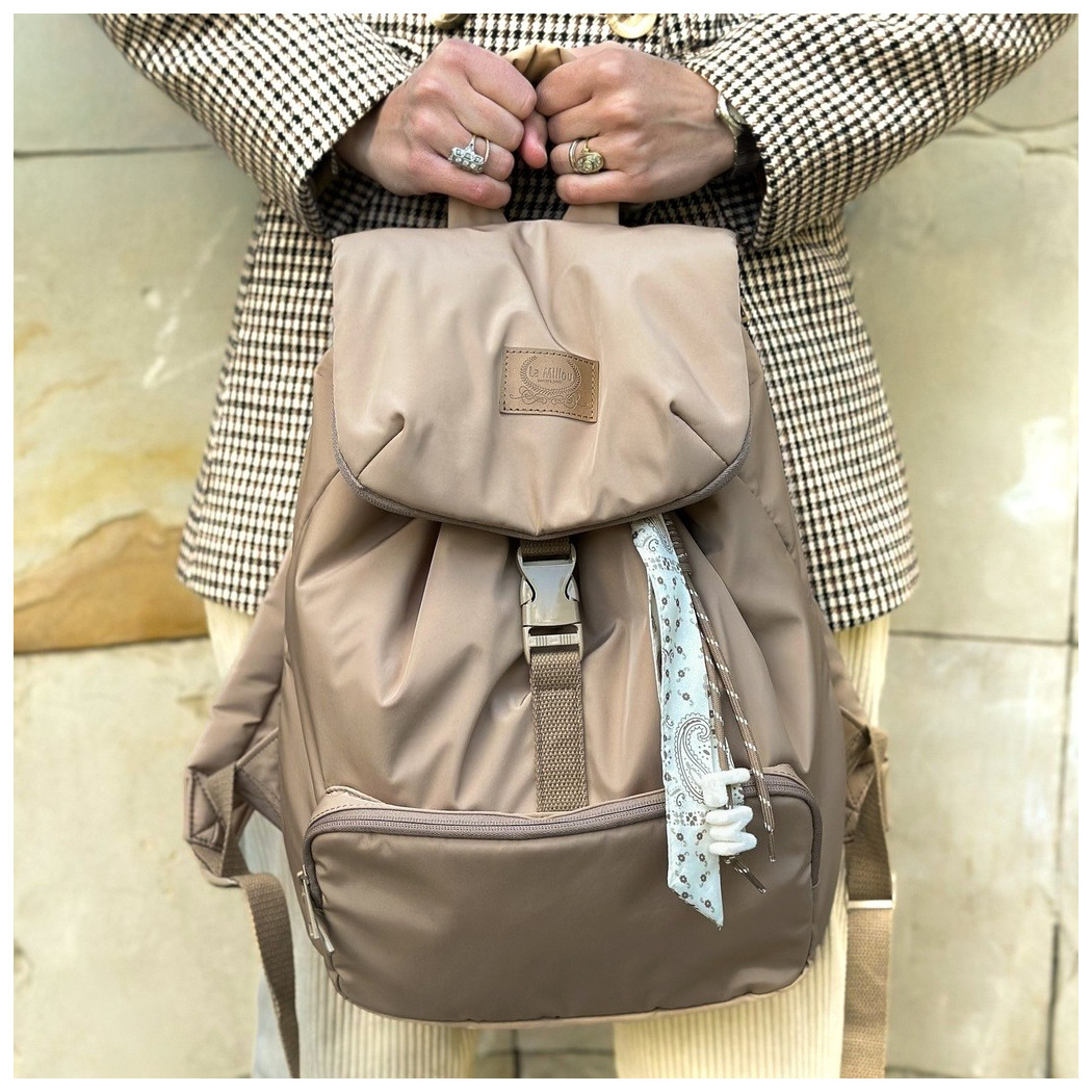 Beżowy Lekki Plecak - Pufiasty Puffer Beige - do Wózka i na co Dzień - La Millou