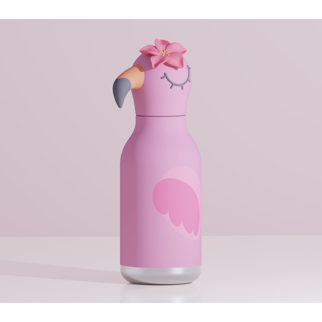 Flaming Lola - Butelka Termiczna 460 ml ze Słomką z Motywem Flaminga - Różowa Bestie Bottle - Asobu