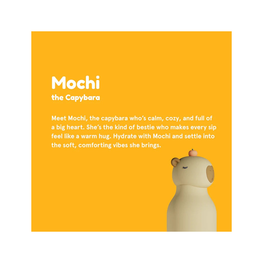 Kapibara Mochi - Butelka Termiczna 460 ml ze Słomką z Motywem Kapibary - Beżowa Bestie Bottle - Asobu
